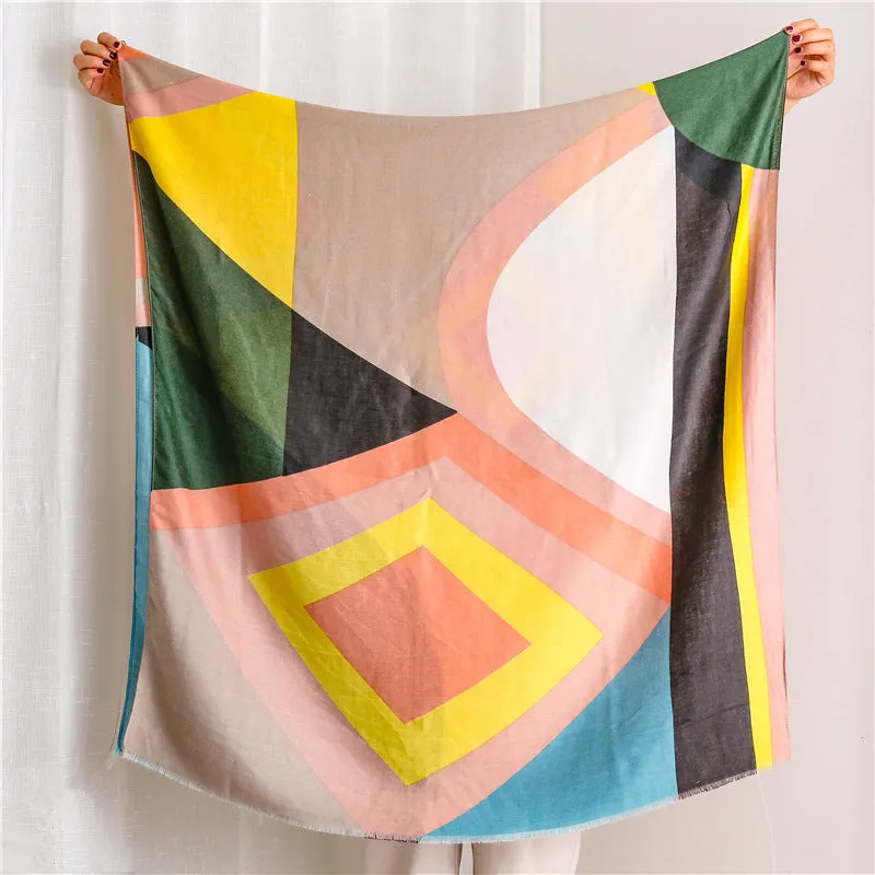 Colorful Geometric Print Scarf Shawl for Women Ladies Girls
