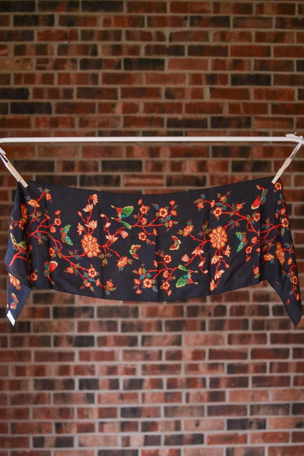 Colorful Silk Scarf with Butterflies and Flowers by Echo