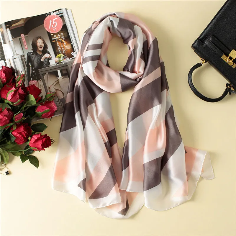 Colorful Stripes Silk Scarf Shawl Wrap for Women Ladies Girls 90x180
