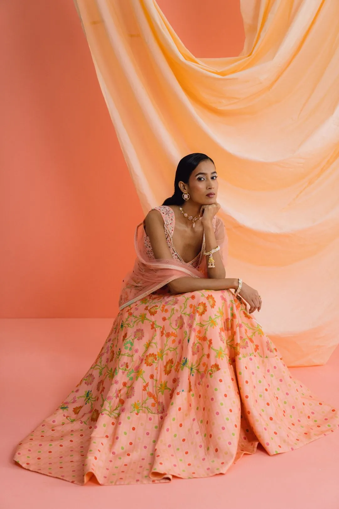 Coral Printed Lehenga Set