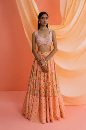 Coral Printed Lehenga Set
