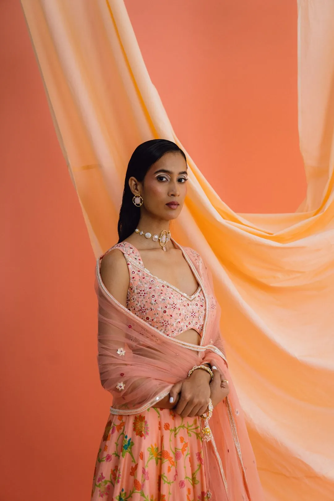 Coral Printed Lehenga Set