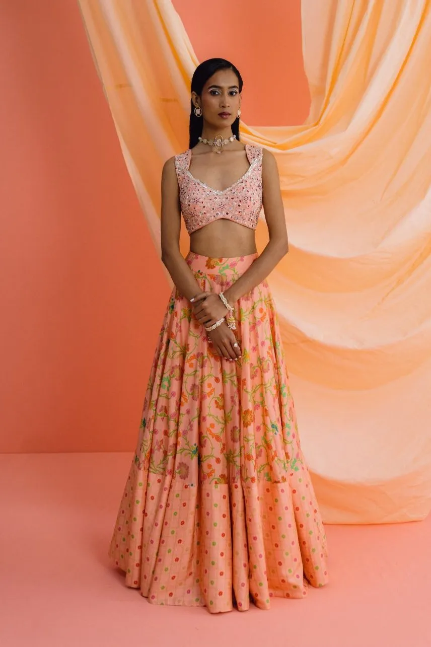 Coral Printed Lehenga Set