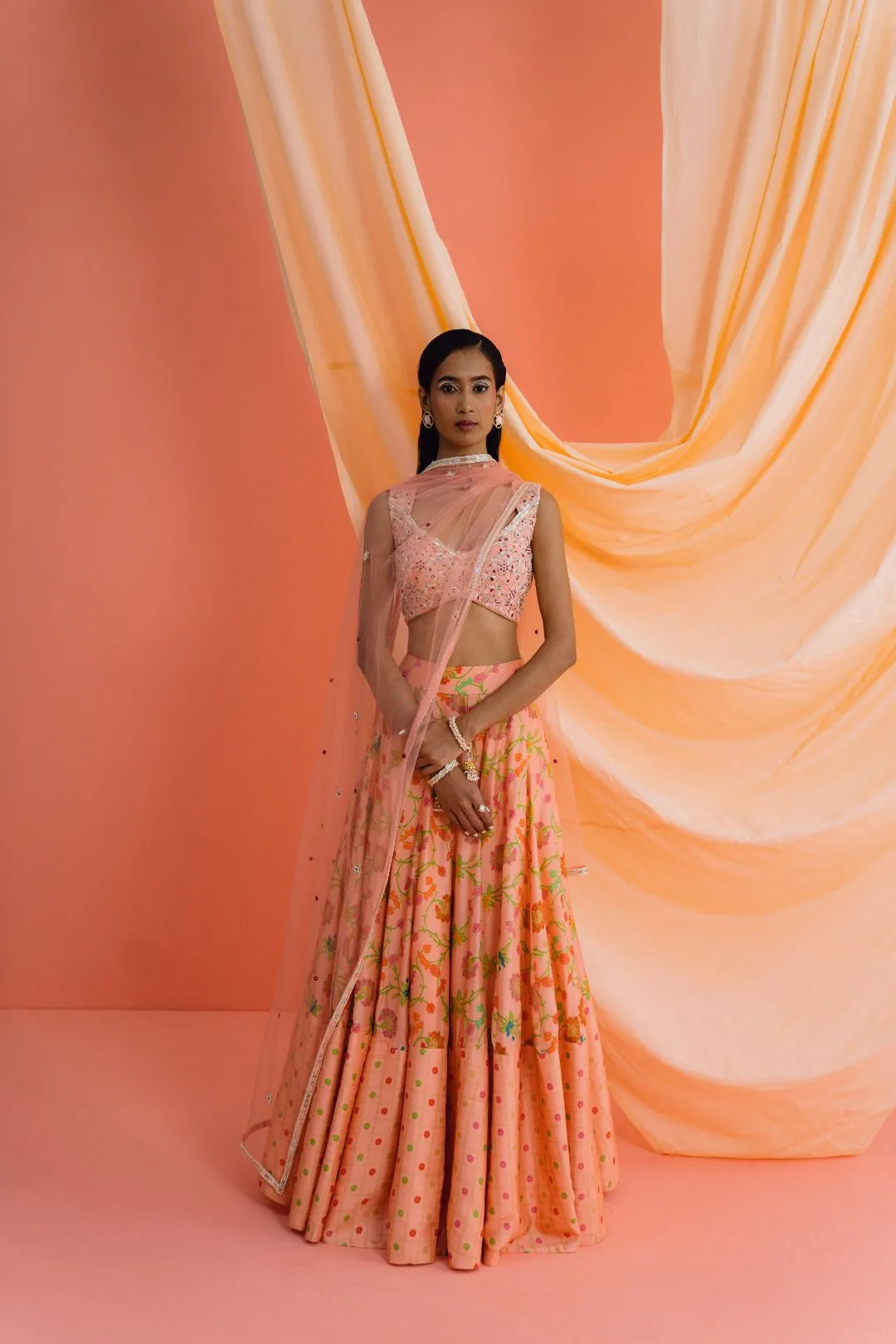 Coral Printed Lehenga Set