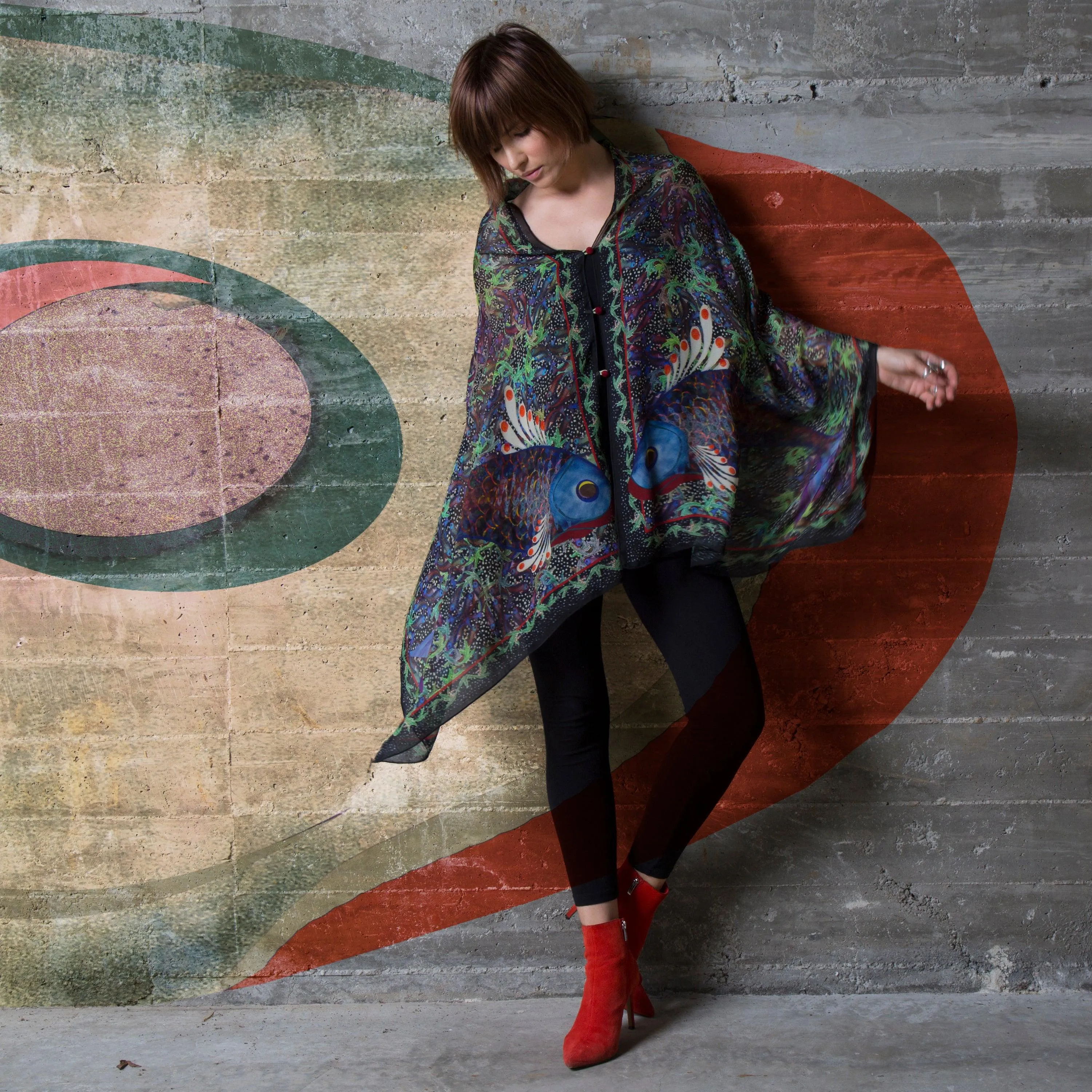 Coral Reef Silk Chiffon Scarf Wrap