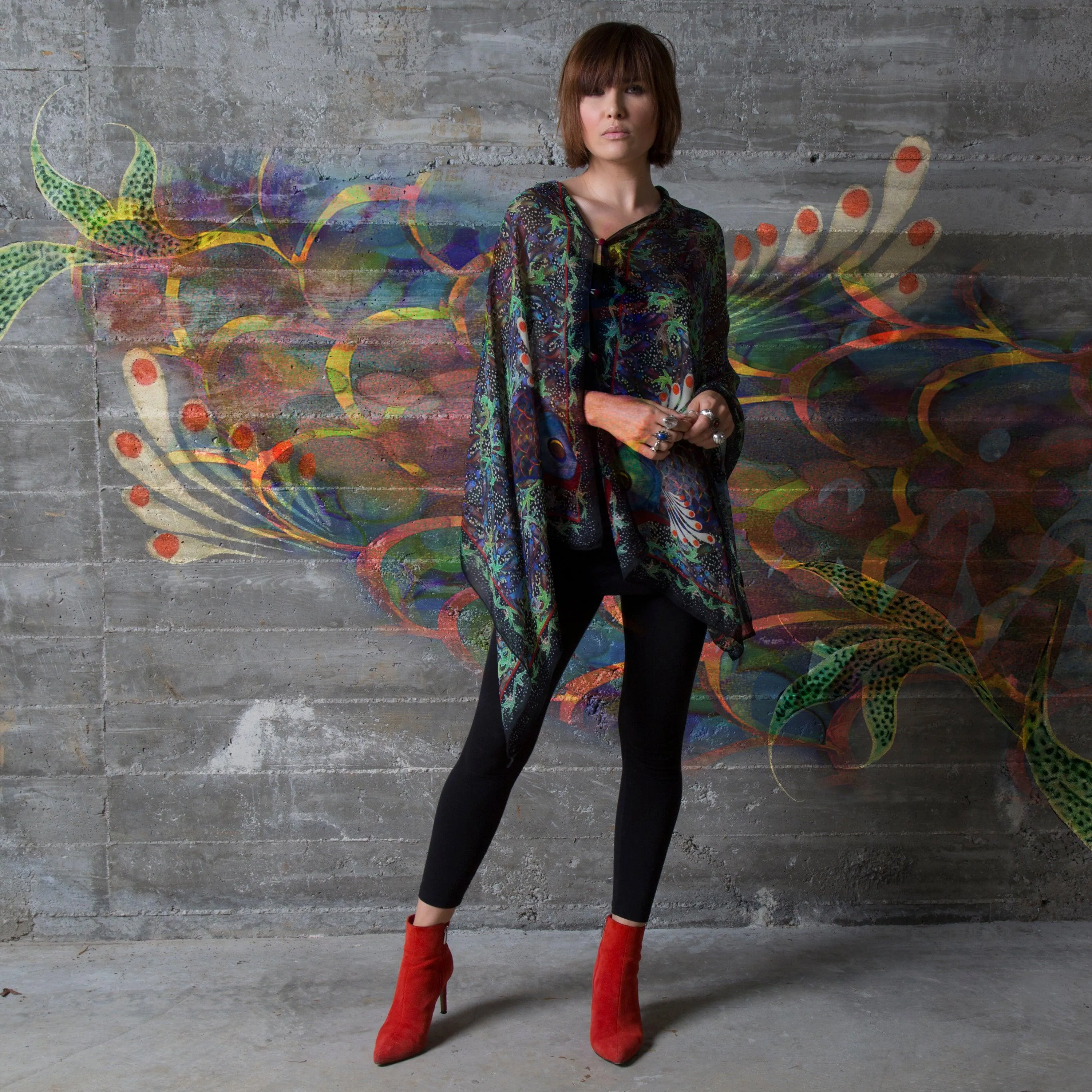 Coral Reef Silk Chiffon Scarf Wrap