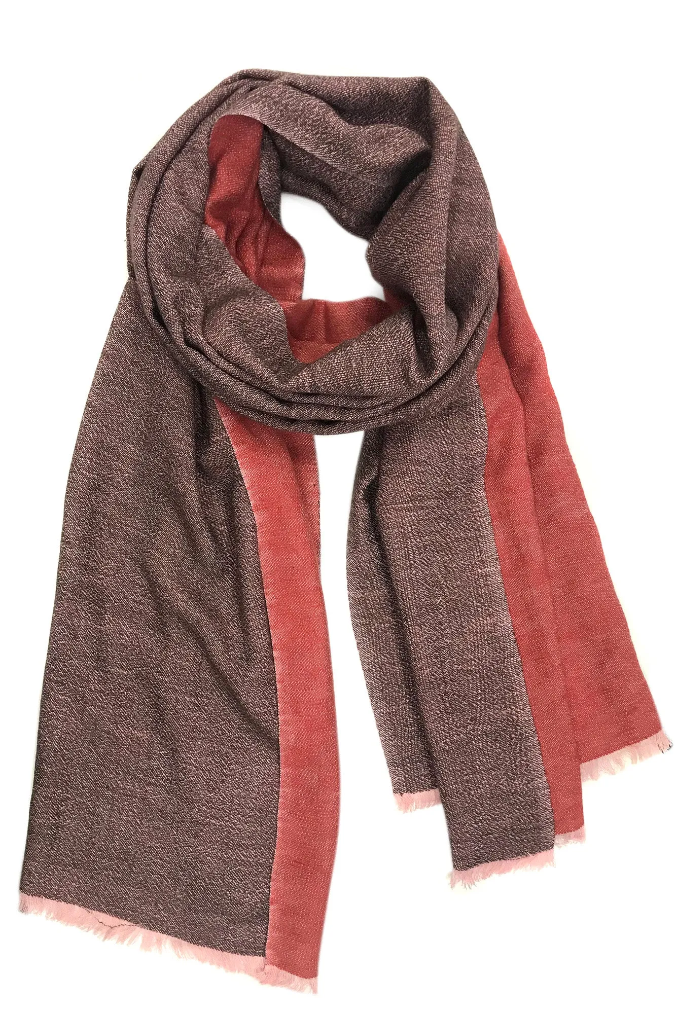 Coral Rust Modal Silk Wool Cashmere Men Scarf.