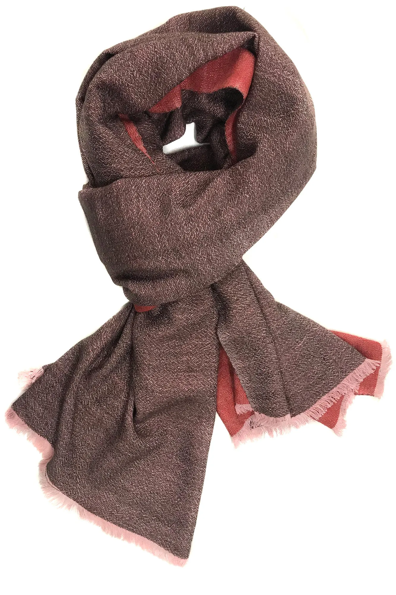 Coral Rust Modal Silk Wool Cashmere Men Scarf.