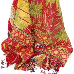Cotton Kantha Scarf - Red & Yellow