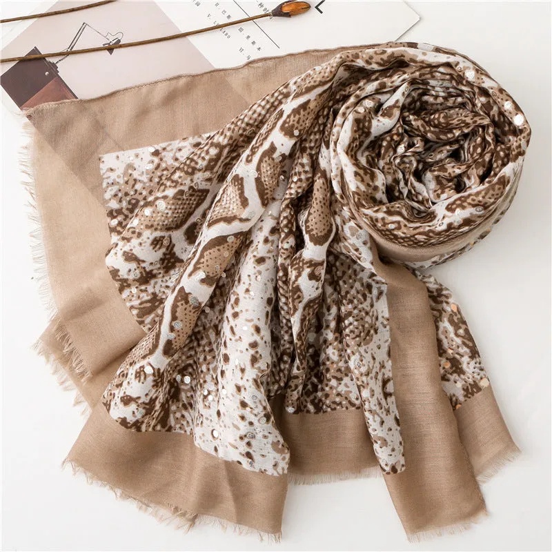 Cotton Linen Snakeskin Leopard Print Scarf Shawl for Women Ladies Girls