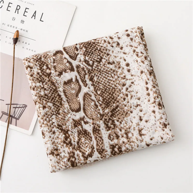 Cotton Linen Snakeskin Leopard Print Scarf Shawl for Women Ladies Girls