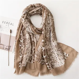 Cotton Linen Snakeskin Leopard Print Scarf Shawl for Women Ladies Girls