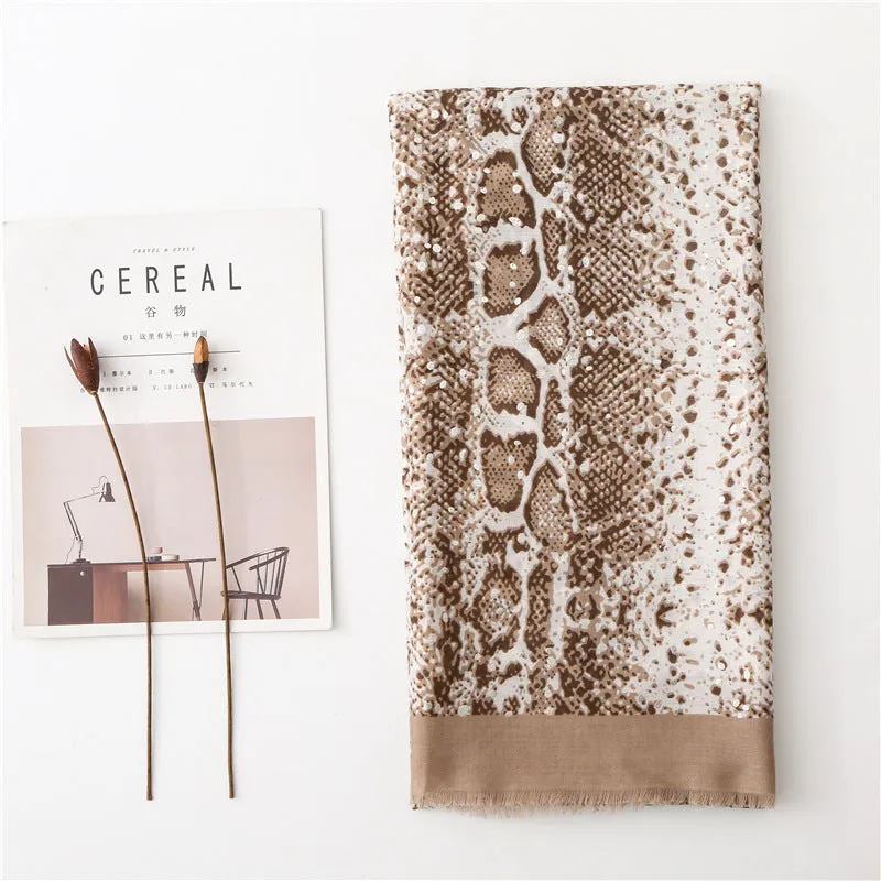 Cotton Linen Snakeskin Leopard Print Scarf Shawl for Women Ladies Girls