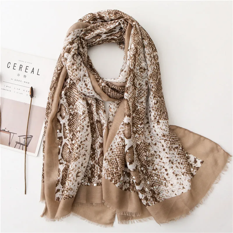 Cotton Linen Snakeskin Leopard Print Scarf Shawl for Women Ladies Girls