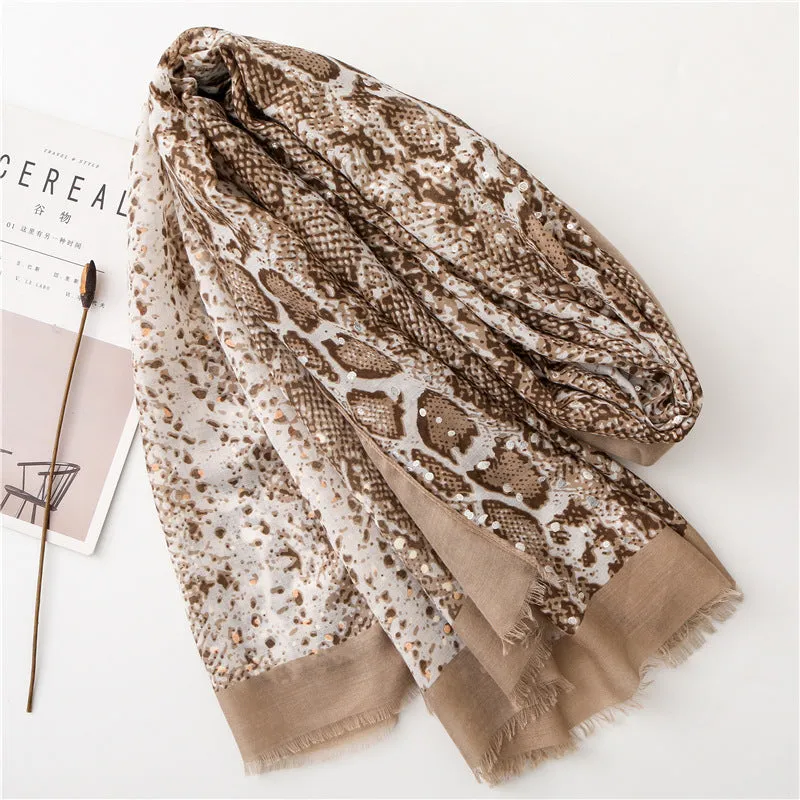 Cotton Linen Snakeskin Leopard Print Scarf Shawl for Women Ladies Girls