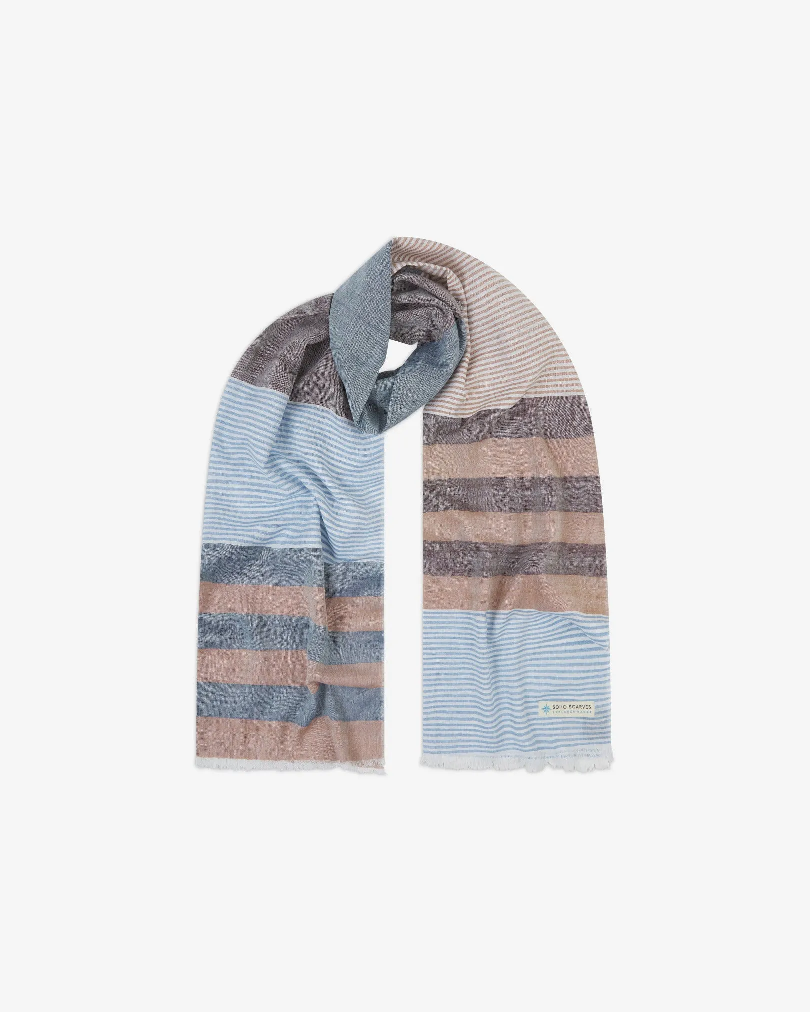 Cotton Scarf in Brown & Blue - The Adams