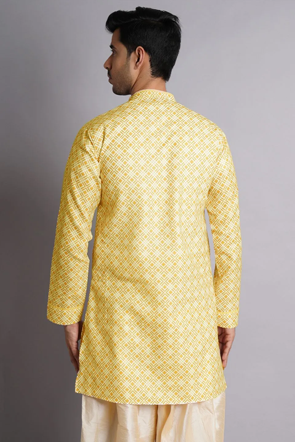 Cotton Silk Multicolored Printed Kurta Dhoti