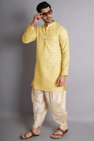 Cotton Silk Multicolored Printed Kurta Dhoti
