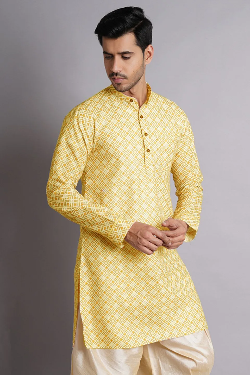 Cotton Silk Multicolored Printed Kurta Dhoti