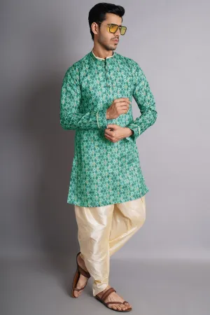 Cotton Silk Multicolored Printed Kurta Dhoti