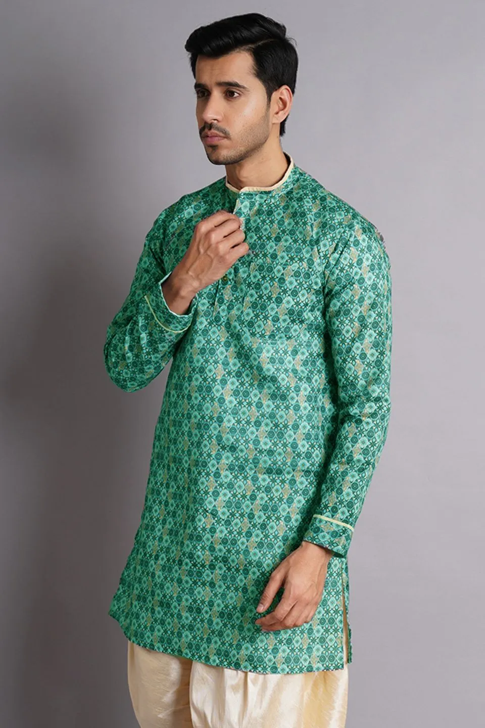 Cotton Silk Multicolored Printed Kurta Dhoti