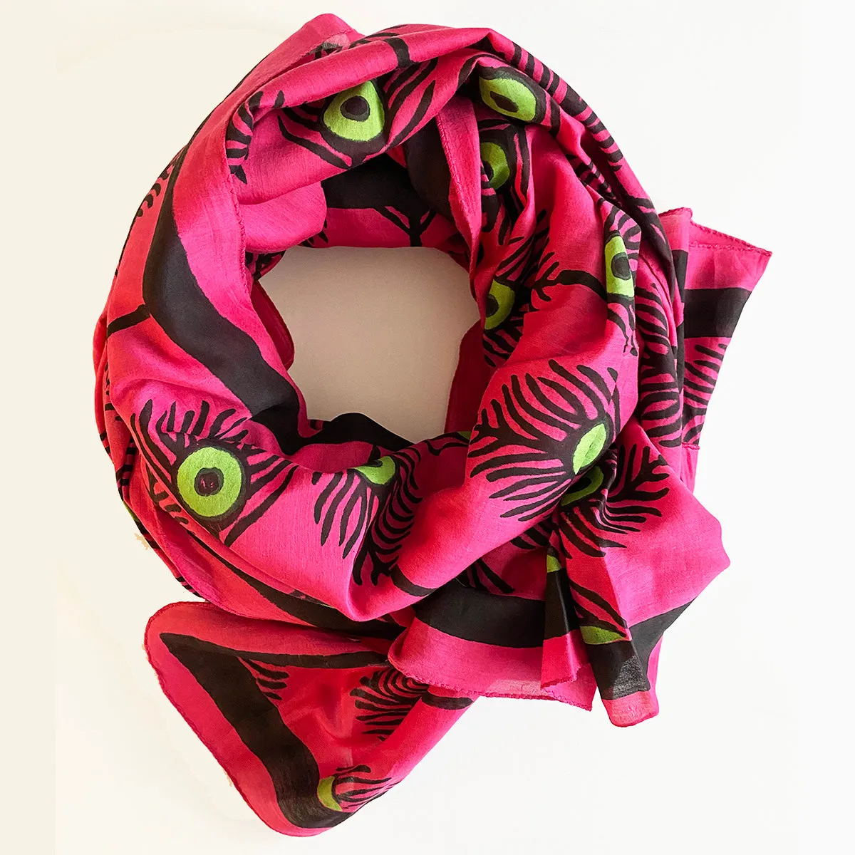 Cotton Silk Scarf | Plumes Fuchsia