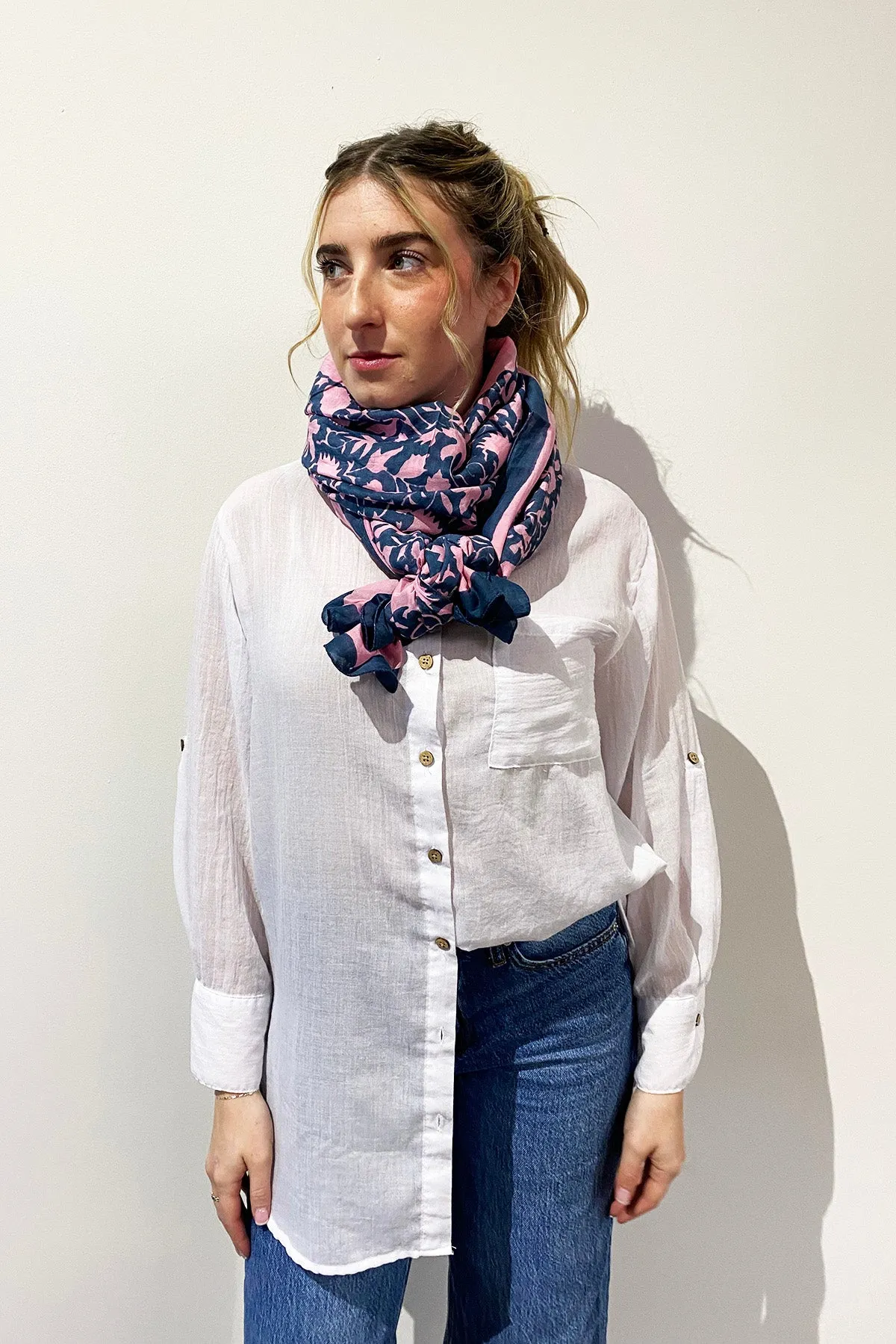 Cotton Silk Scarf | Shadow Floral Midnight