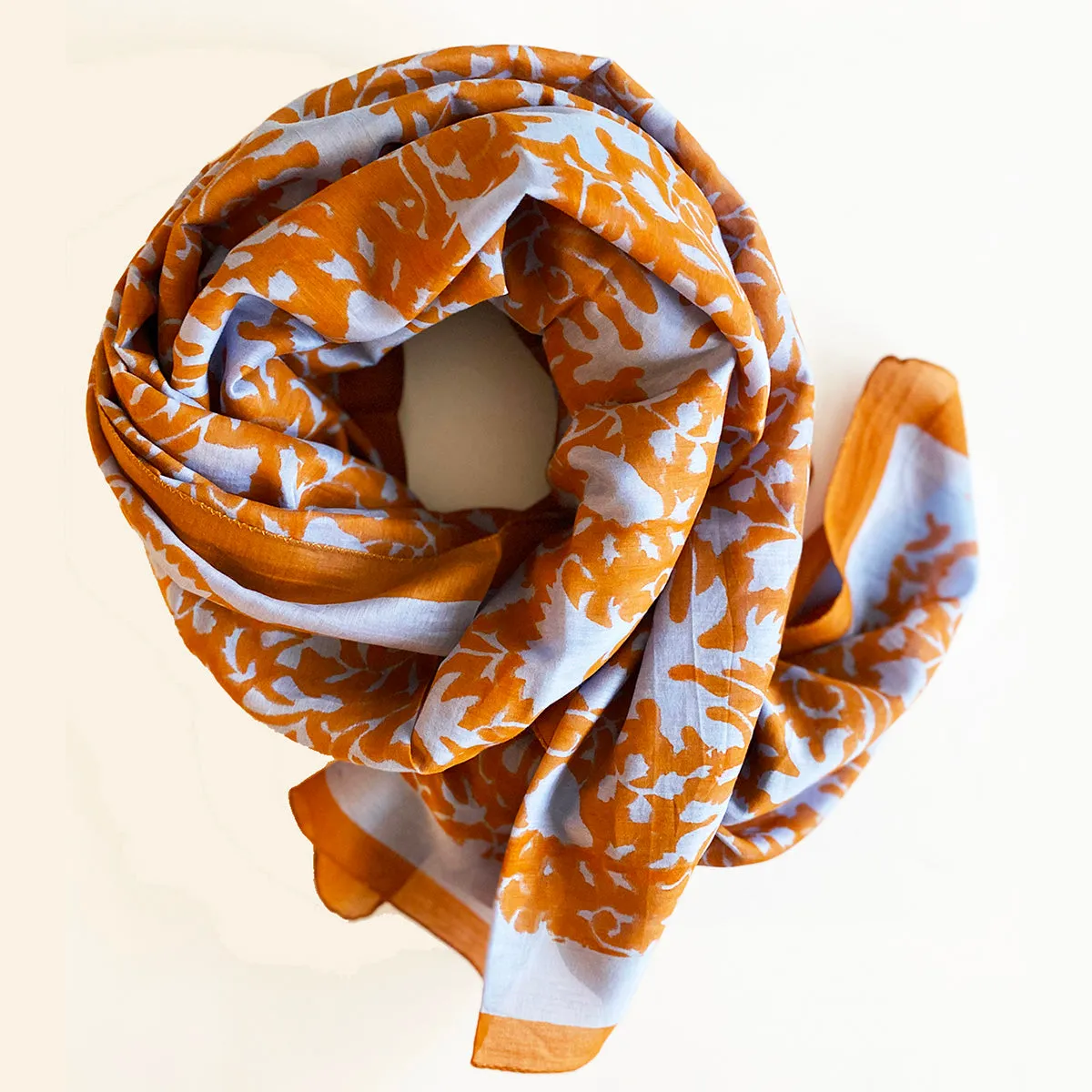 Cotton Silk Scarf | Shadow Floral Orange
