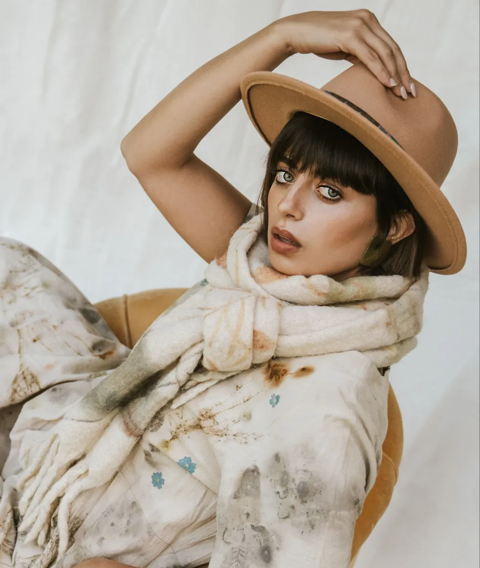 Cozy Oversized Botanically Printed Scarf - Golden