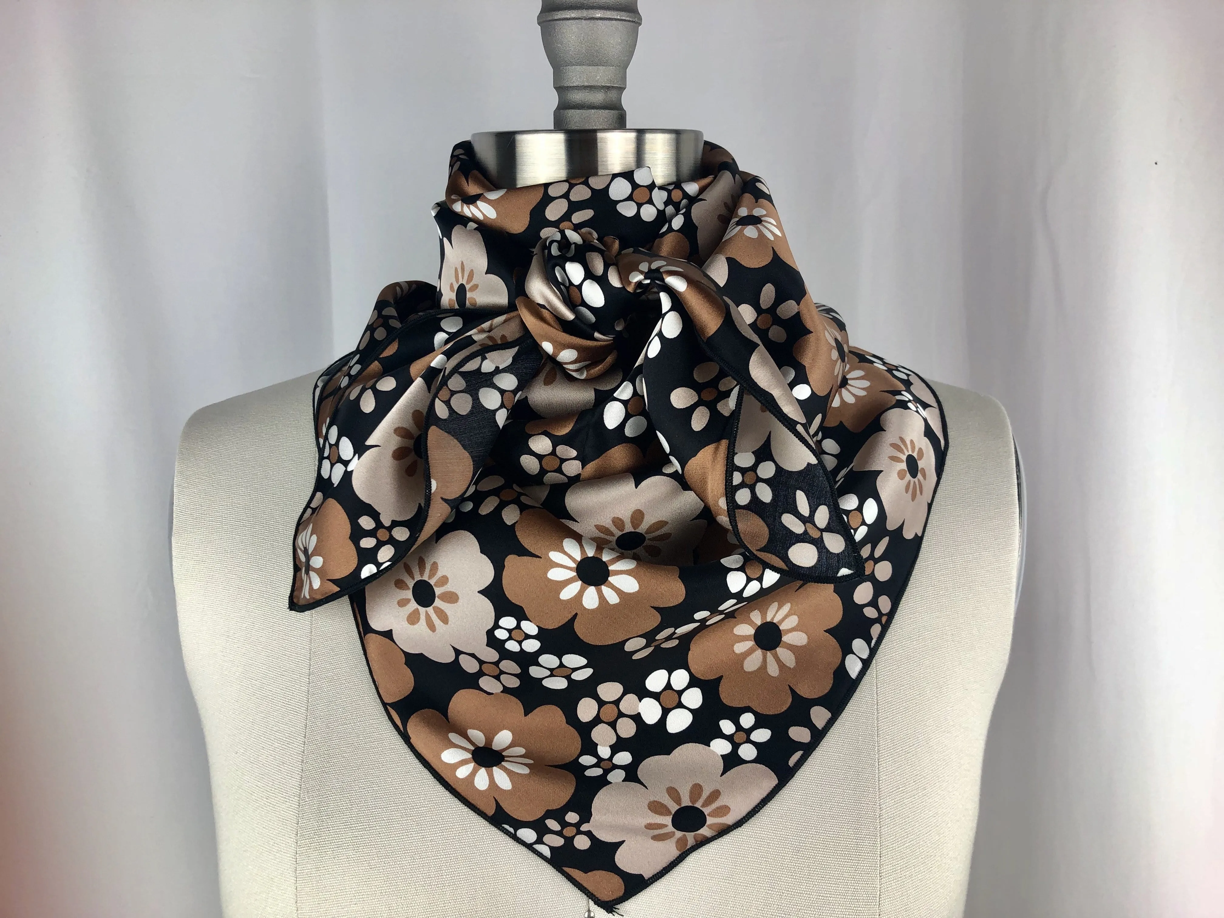 CR Black and Brown Flowers Silk Scarf