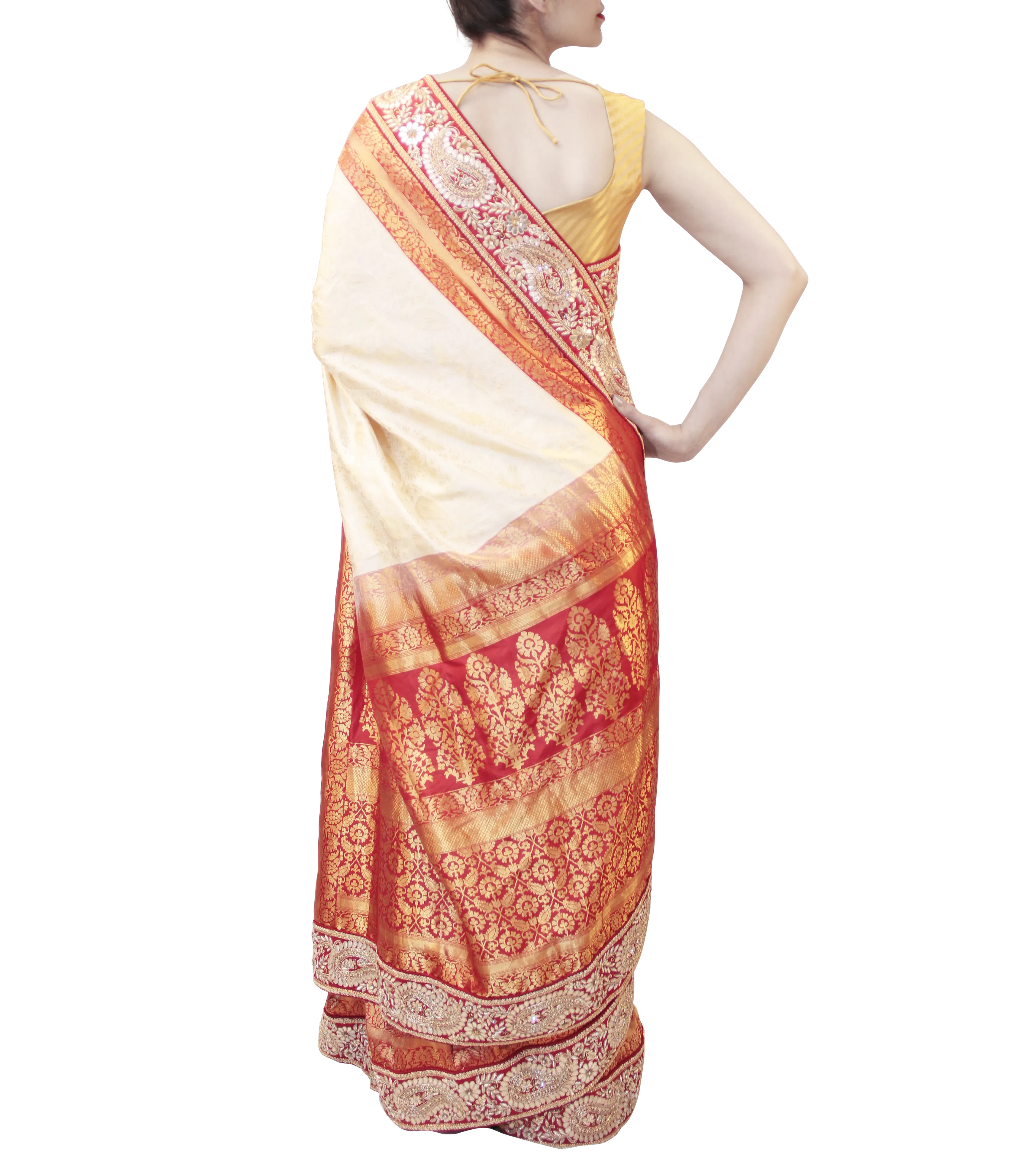 CREAM AND RED SAREE
