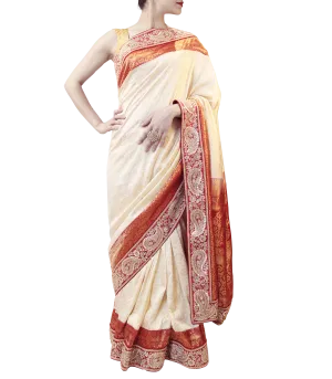 CREAM AND RED SAREE