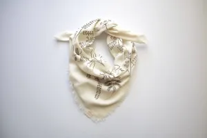 Cream Botanical Print Naturally Dyed Bandana (black ink)