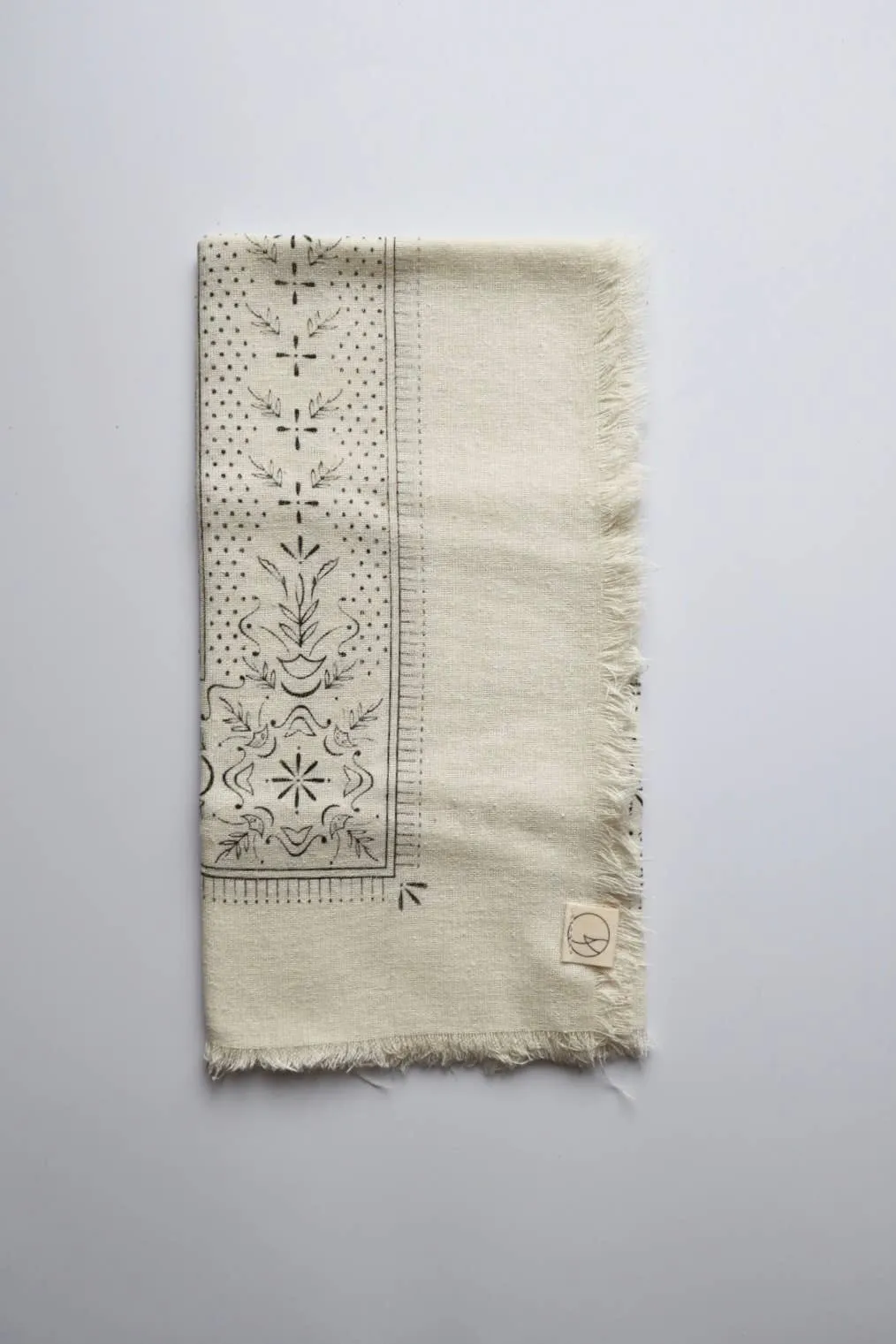 Cream Classic Print Naturally Dyed Bandana (black ink)