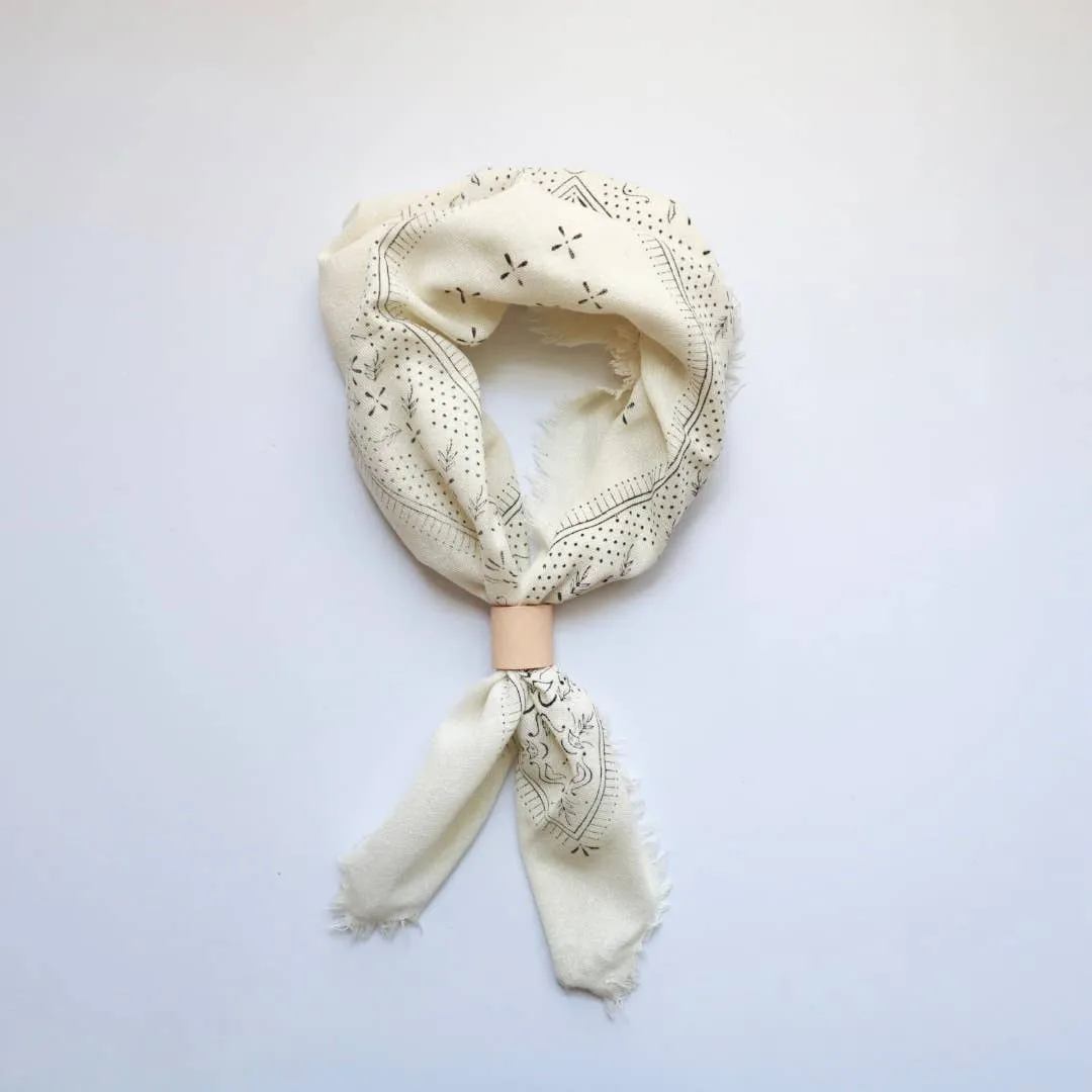Cream Classic Print Naturally Dyed Bandana (black ink)