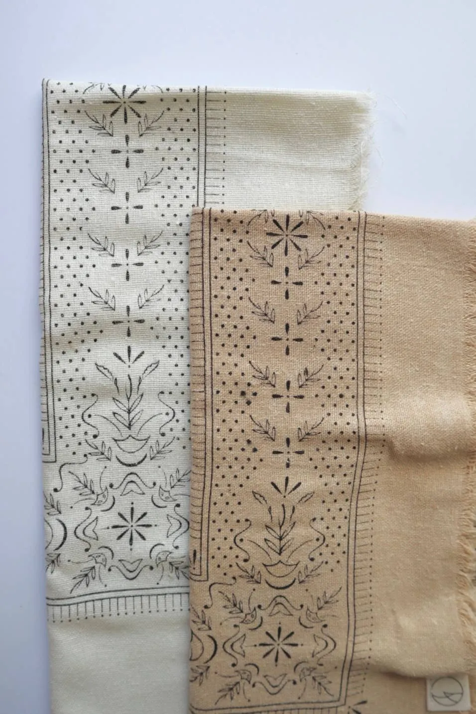 Cream Classic Print Naturally Dyed Bandana (black ink)