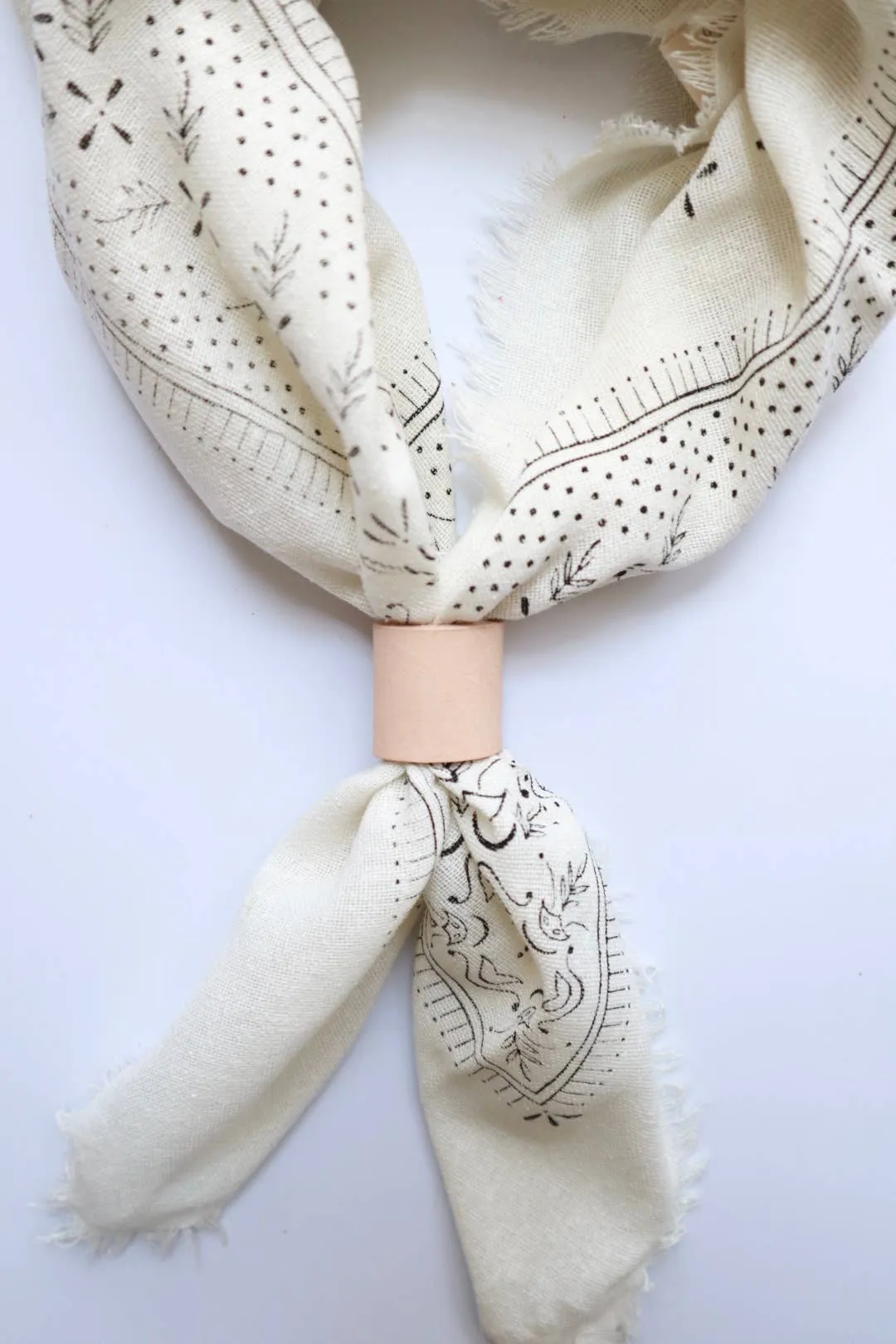 Cream Classic Print Naturally Dyed Bandana (black ink)