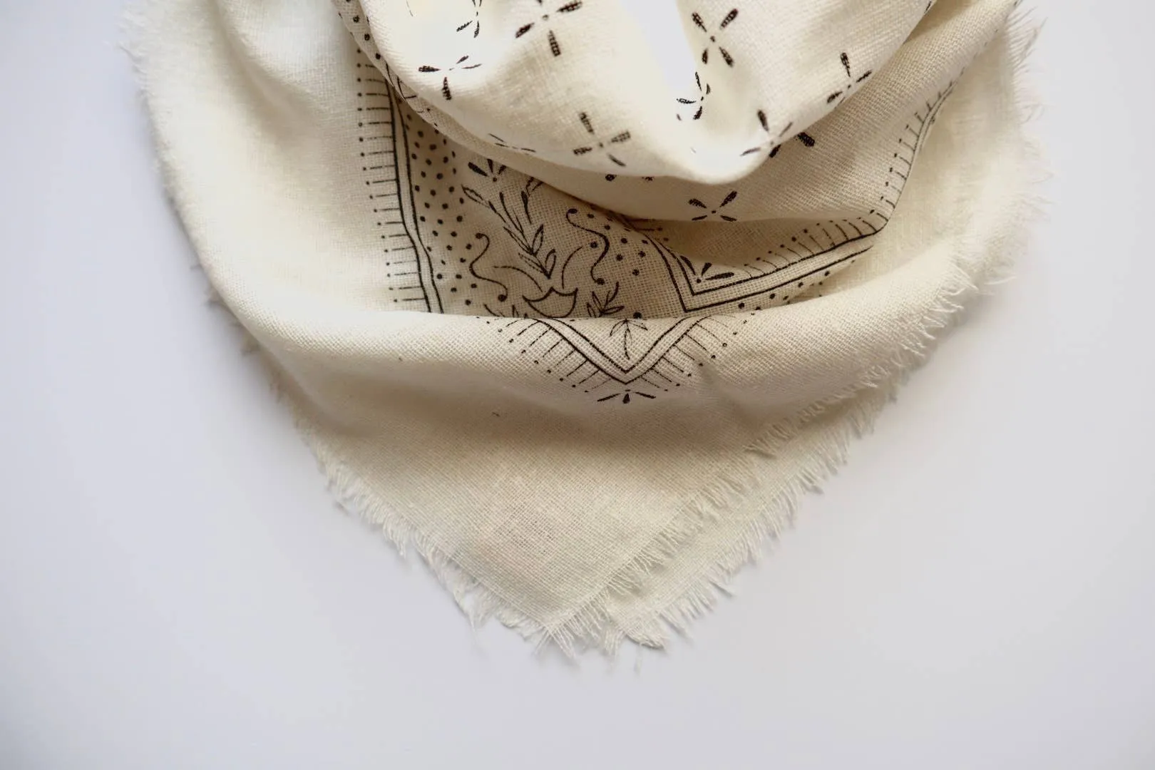 Cream Classic Print Naturally Dyed Bandana (black ink)