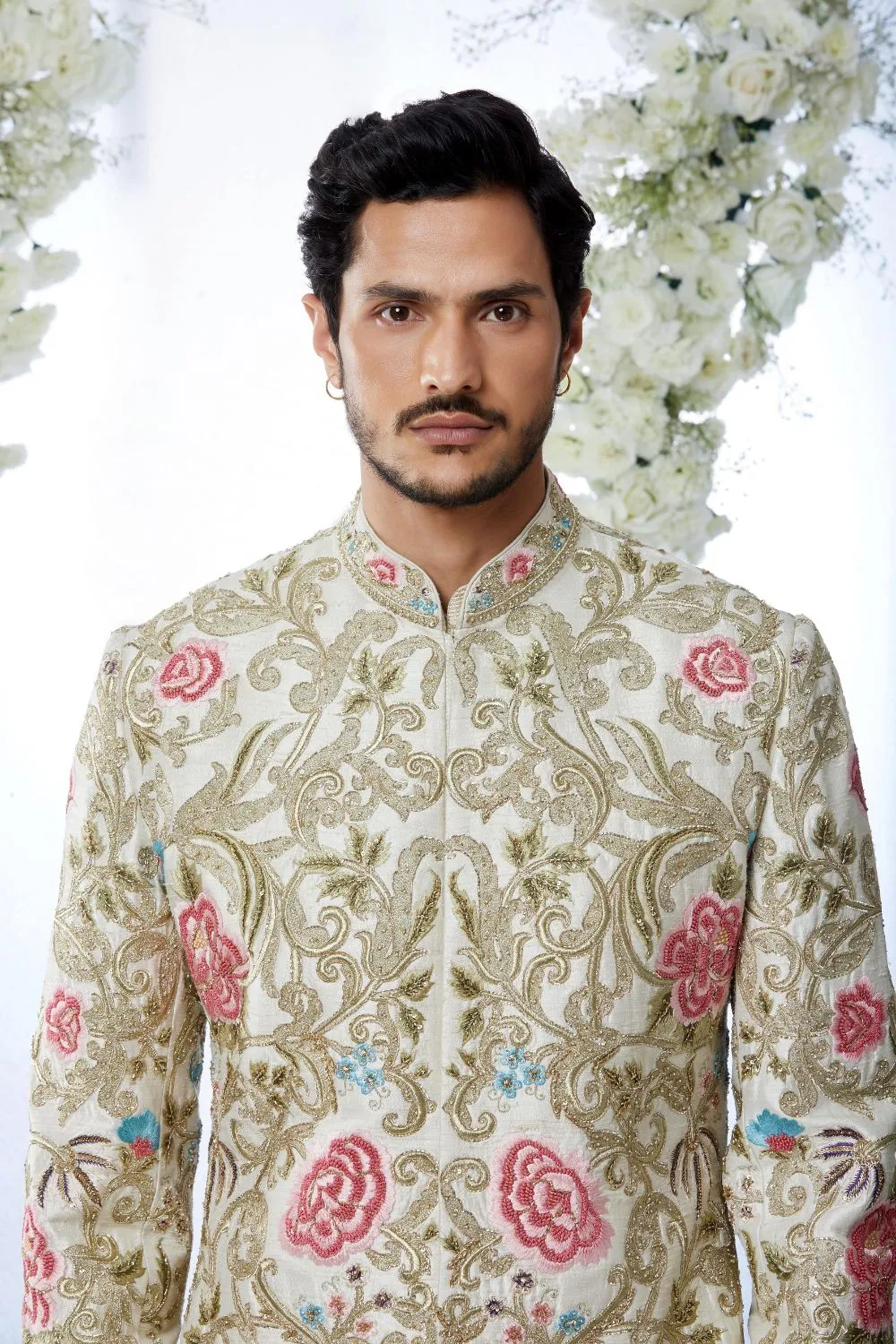 Cream Gold Multi-Coloured Sherwani Set