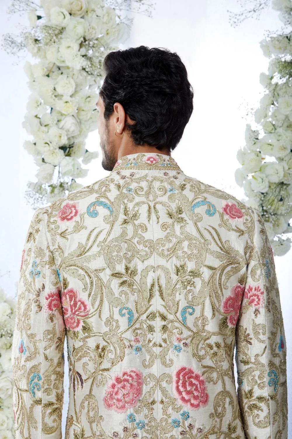 Cream Gold Multi-Coloured Sherwani Set