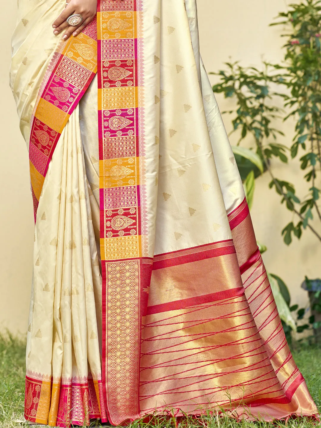 Cream Silk Saree