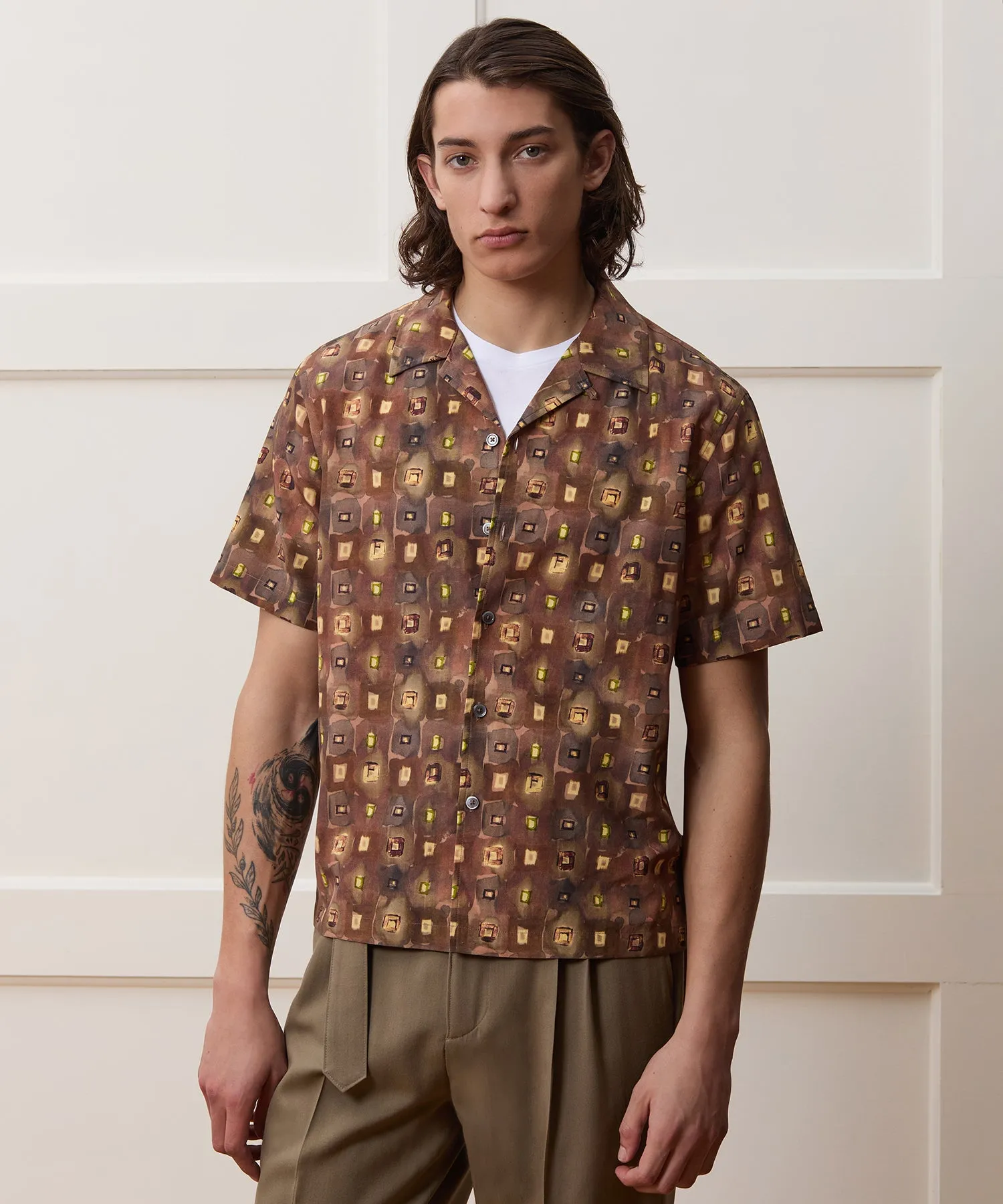 Cropped Silk-Cotton Camp Collar Shirt