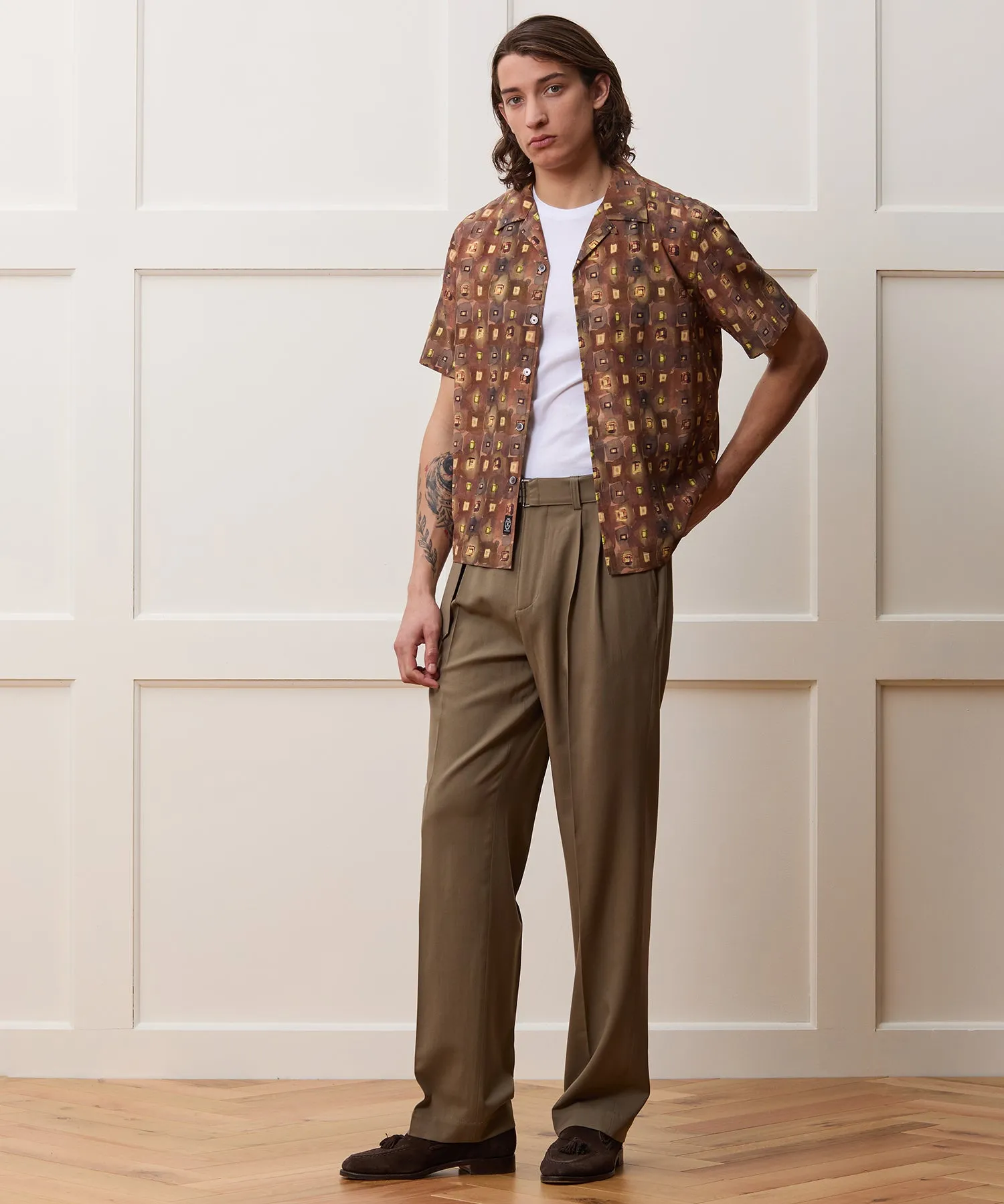 Cropped Silk-Cotton Camp Collar Shirt