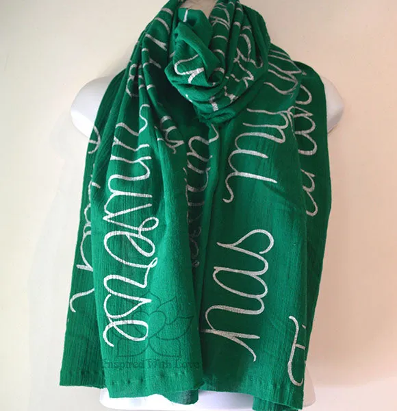 Custom Message 100% Cotton Gauze Flag Green Scarf (Made to Order)