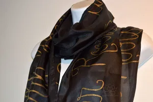 Custom Script Message 100% Silk Solid Black Scarf (Made to Order)