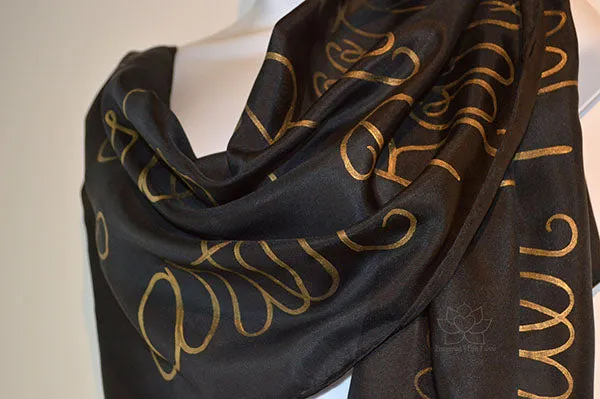 Custom Script Message 100% Silk Solid Black Scarf (Made to Order)