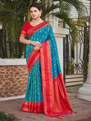 Cyan Blue Silk Saree