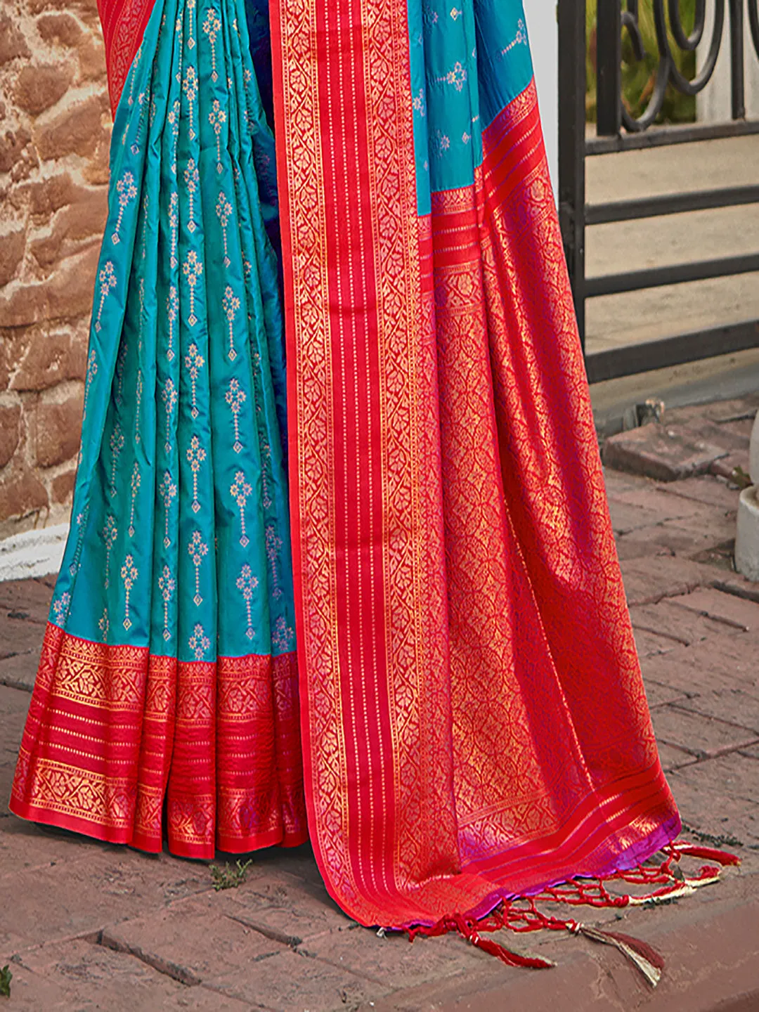 Cyan Blue Silk Saree