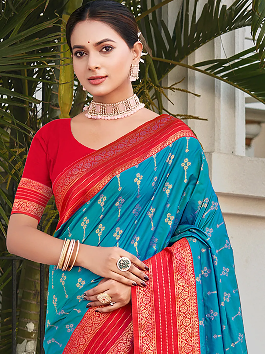 Cyan Blue Silk Saree