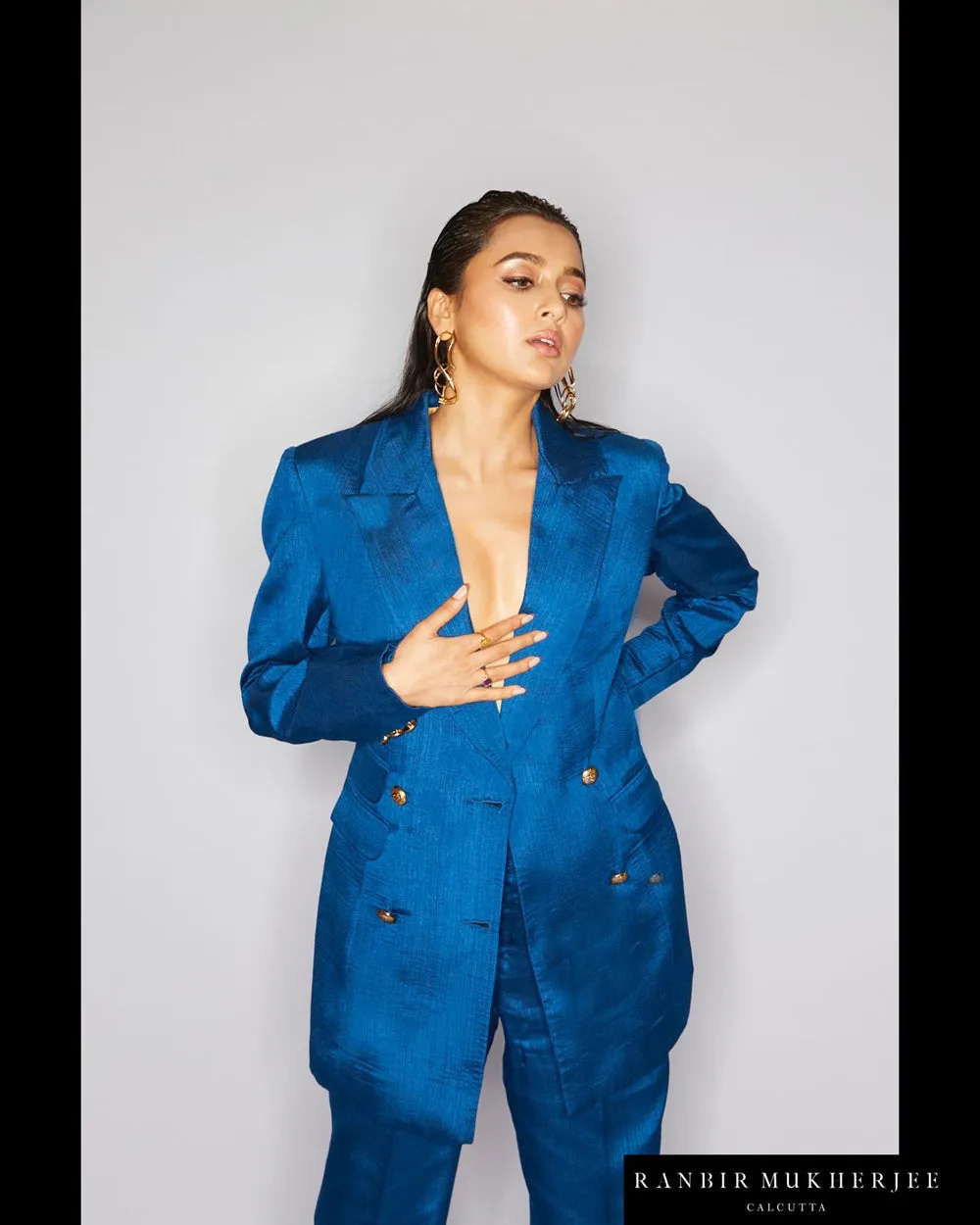 Dark Blue Nysa Silk Blazer Set